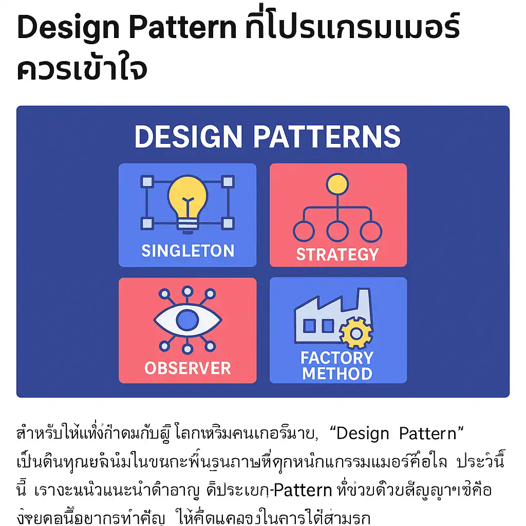 แนะนำ Design Pattern พื้นฐานที่โปรแกรมเมอร์ควรรู้ พร้อมตัวอย่างและ ...
