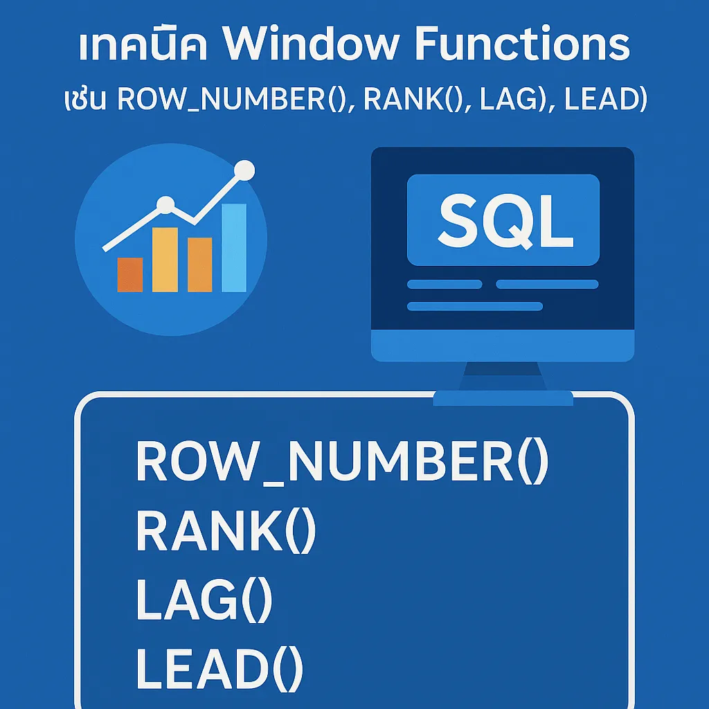 เทคนิค Window Functions เช่น ROW_NUMBER(), RANK(), LAG(), LEAD ...